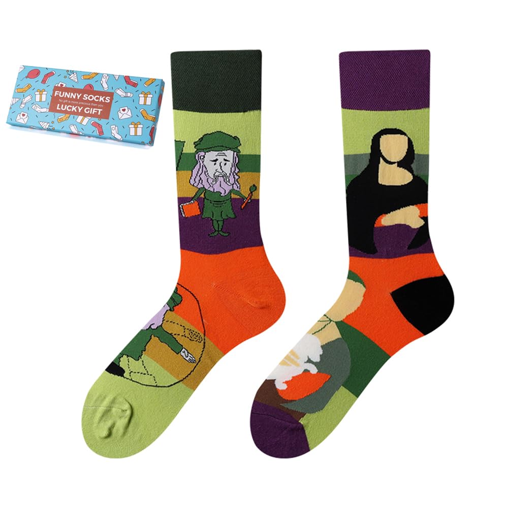 Da Vinci and Mona Lisa Cute Cotton Crew Socks - Soft Above Ankle Sock Gifts
