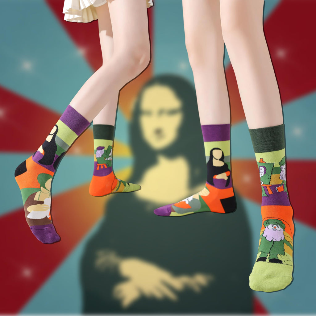 Da Vinci and Mona Lisa Cute Cotton Crew Socks - Soft Above Ankle Sock Gifts